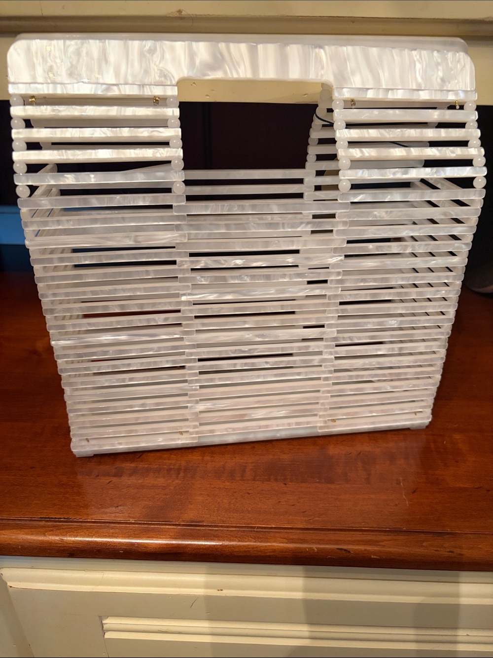 Rachel Roy handcrafted White Pearly Acrylic/acetate Slatted Tote Hand Bag